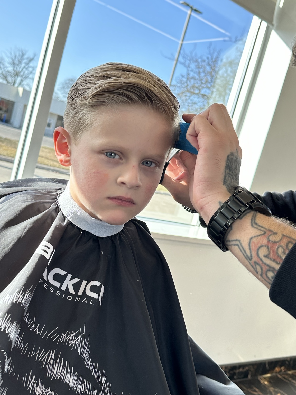 Kids side part with low fade